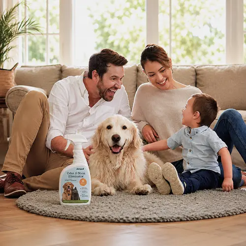 Pet Odor & Stain Eliminator spray used on a pet accident stain